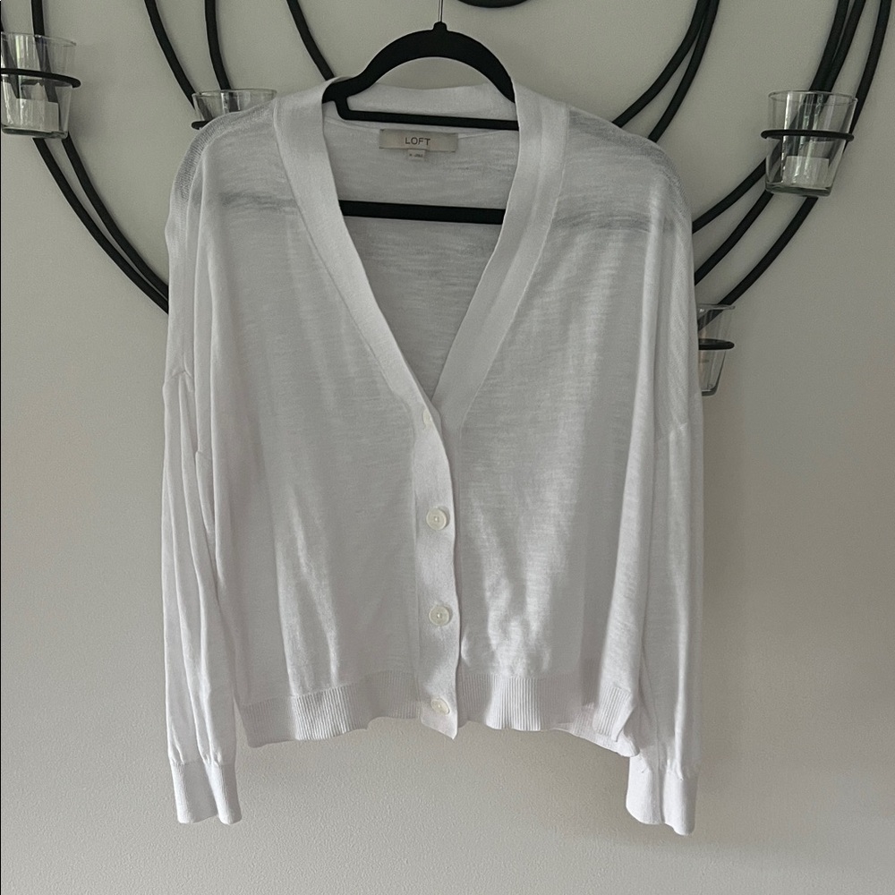 LOFT White V-Neck Cardigan